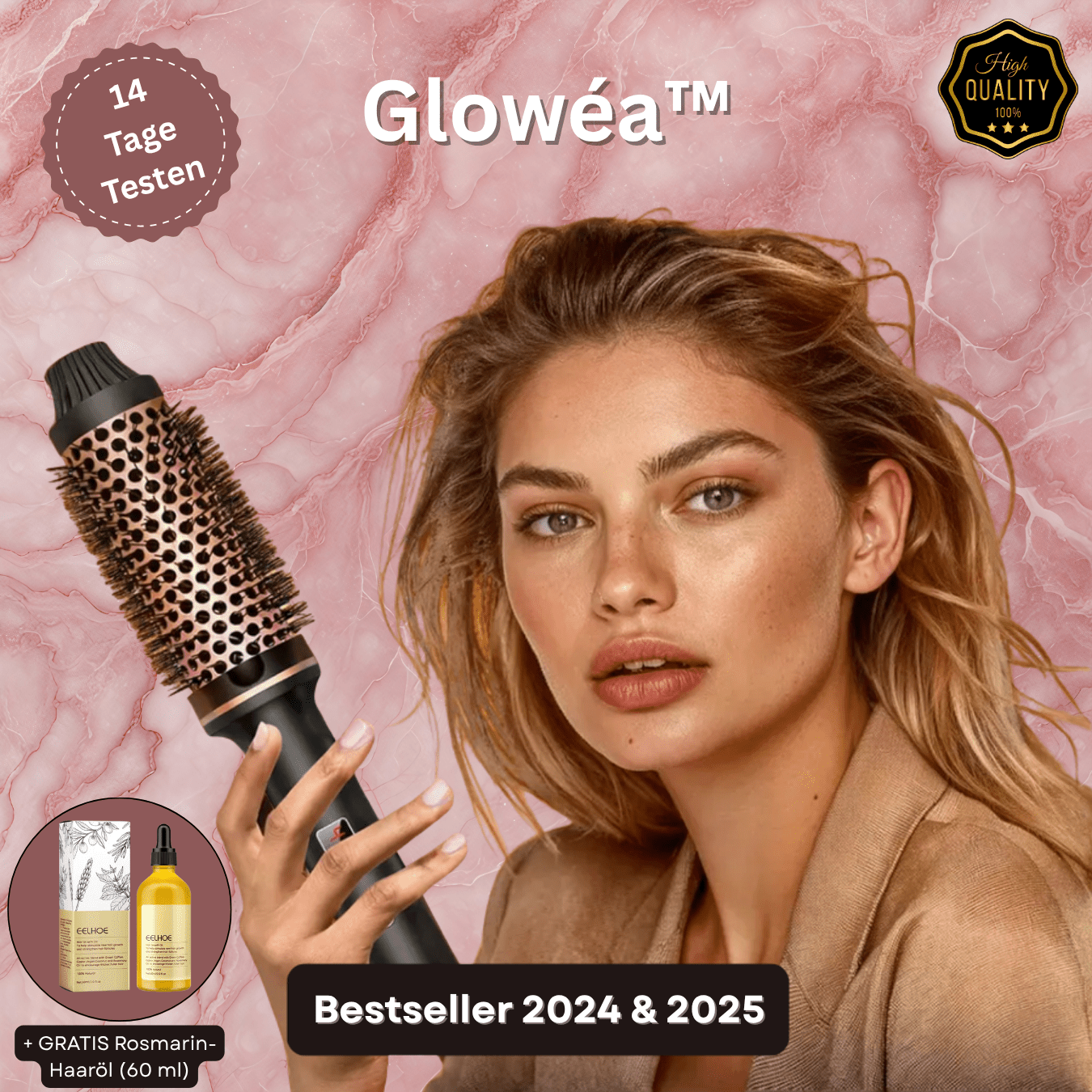 Glowéa™ – Die 3 - in - 1 Stylingbürste + GRATIS Rosmarin - Haaröl (60 ml) - Novaloom